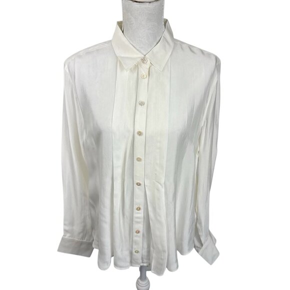 J.Crew women’s 14 Drapey Pleated Button Up Shirt Ivory Satin NWT - Picture 1 of 13